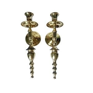Vintage Pair of Polished Brass Wall Sconces Candle Holders Beautifully Made